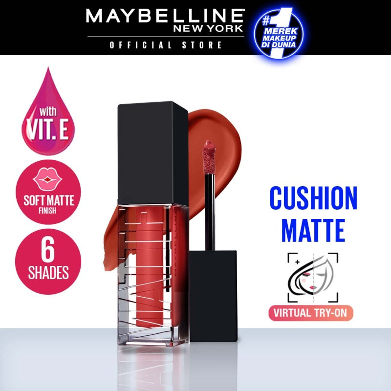 MAYBELLINE OFFICIAL Sensational Cushion Matte Liquid Lipstick Make Up - 48gr (Lipstick Cair Dengan Vitamin E Yang Melembabkan Bibir)