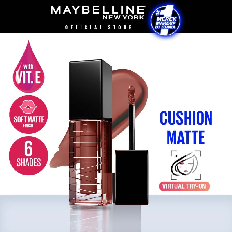 MAYBELLINE OFFICIAL Sensational Cushion Matte Liquid Lipstick Make Up - 48gr (Lipstick Cair Dengan Vitamin E Yang Melembabkan Bibir)