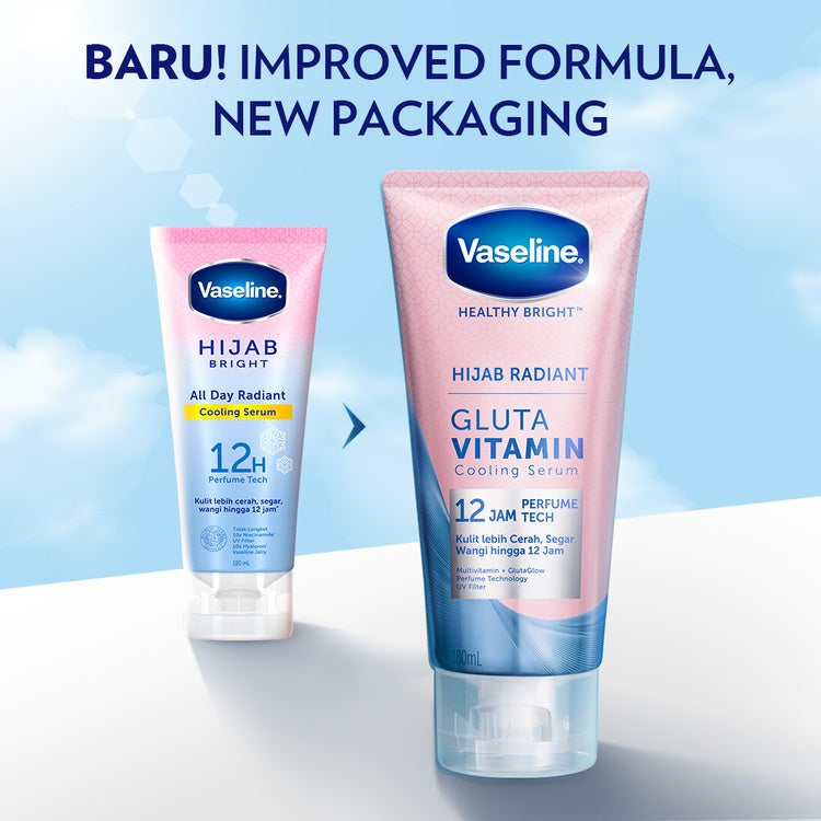 VASELINE HIJAB RADIANT GLUTA VITAMIN COOLING SERUM WITH 12HOUR 180ML - body serum