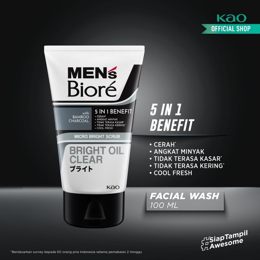 Men's Biore Micro Scrub Sabun Muka Pria Untuk Kulit Kusam Bright Oil Clear Eksfoliasi 100 gr - Facial Wash