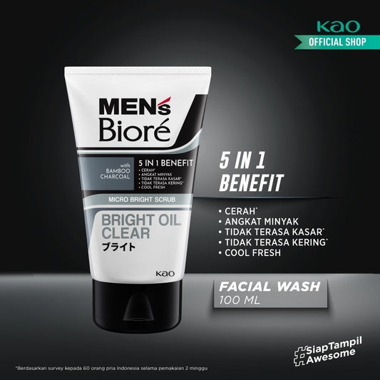 Men's Biore Micro Scrub Sabun Muka Pria Untuk Kulit Kusam Bright Oil Clear Eksfoliasi 100 gr - Facial Wash