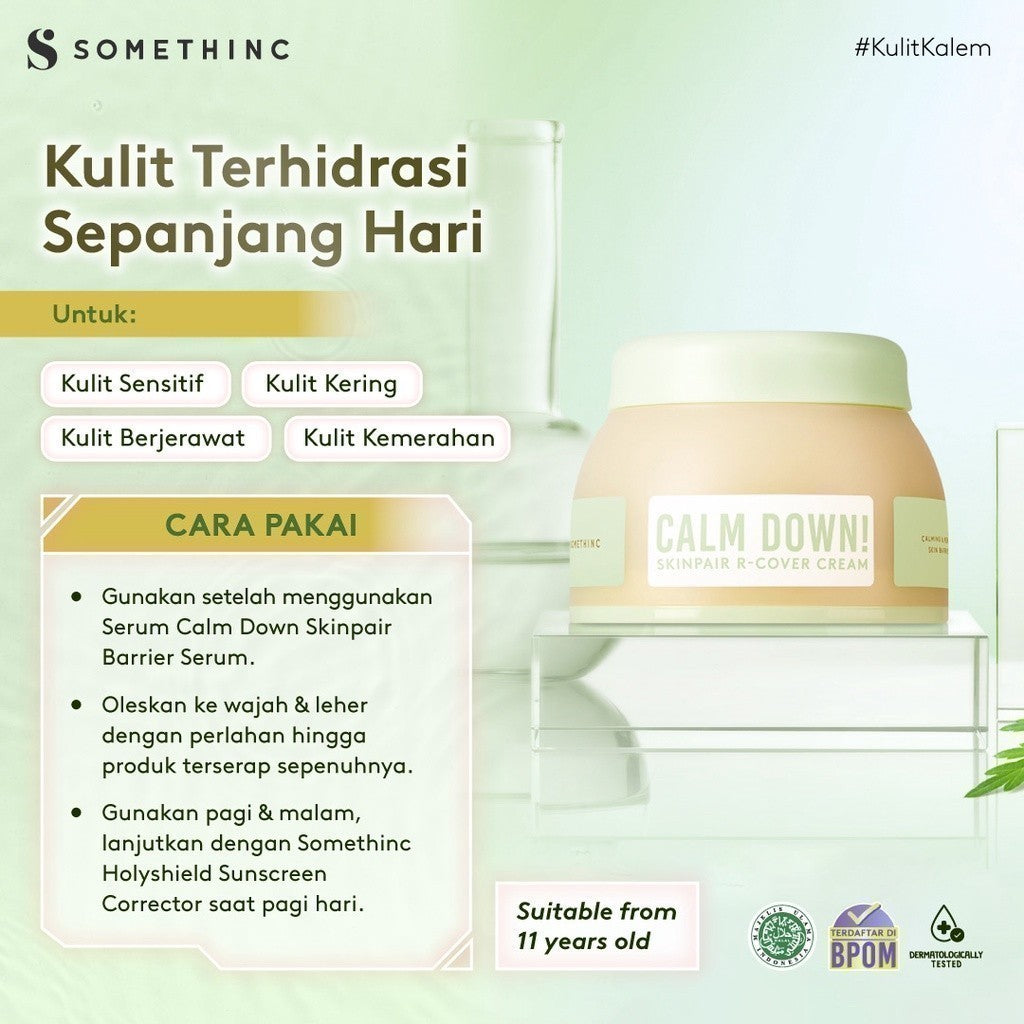 SOMETHINC [2 PCS] Paket Calm Down Series Skinpair R-Cover Cream Moisturizer | Pelembap Muka untuk Kulit Sensitif, Kemerahan, Kulit Normal. Meredakan Kemerahan & Memperkuat Skin Barrier | Sabun Cuci Muka untuk Kulit Sensitif & Iritasi. Meredakan Kemerahan,