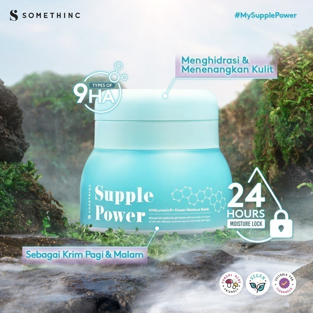SOMETHINC Supple Power Hyaluronic9+Onsen Moisture Bomb Gel - Pelembap yang Menghidrasi cocok untuk Kulit & Sensitif, Moisturizer Non Comedogenic