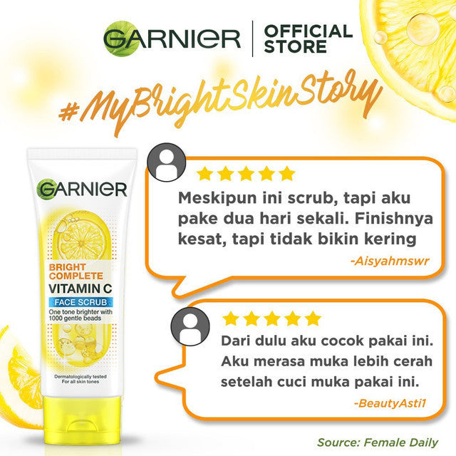 [PAKET HEMAT ISI 2] GARNIER Facial Wash Bright Complete Vitamin C Brightening Scrub Cleanser Face Wash 100ml | Skincare Pembersih Wajah Mencerahkan sabun cuci muka sabun muka glowing dan memutihkan