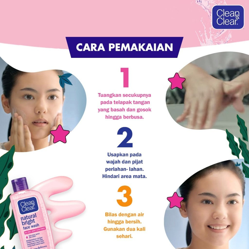 Clean & Clear Natural Bright Face Wash Sabun Cuci Muka Pembersih Pencerah Wajah 50ml