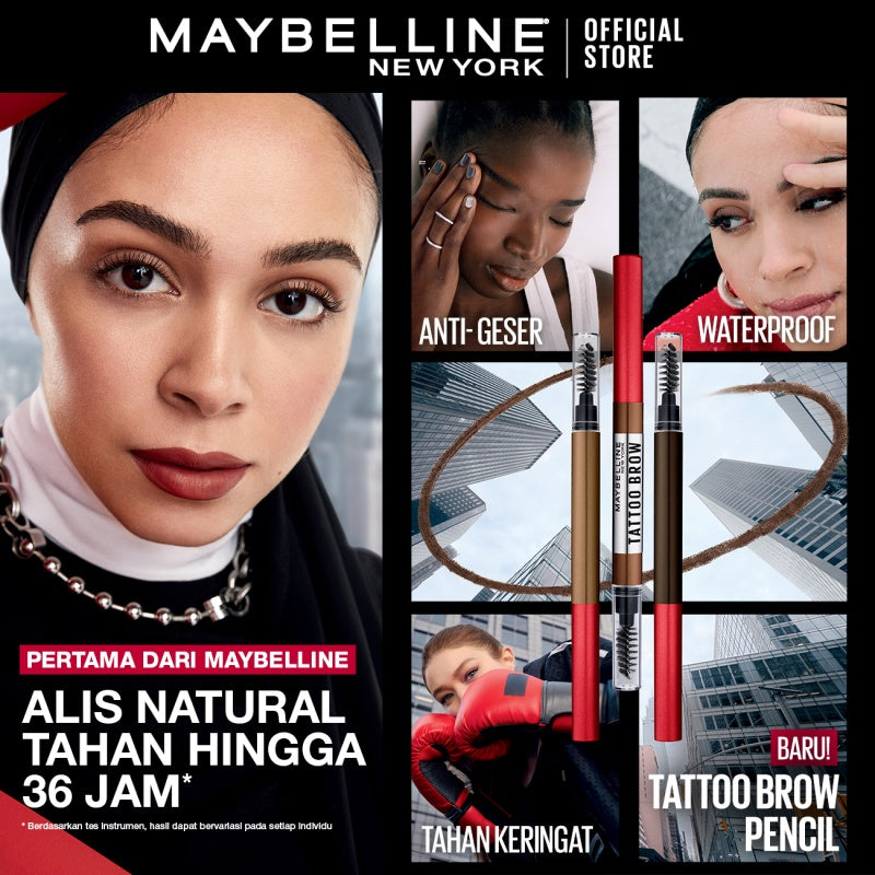 MAYBELLINE OFFICIAL Tattoo Brow 36H Pencil - Pensil Alis Eye Makeup Cokelat Pigmented Tahan Lama Superstay Matte Vinyl Ink