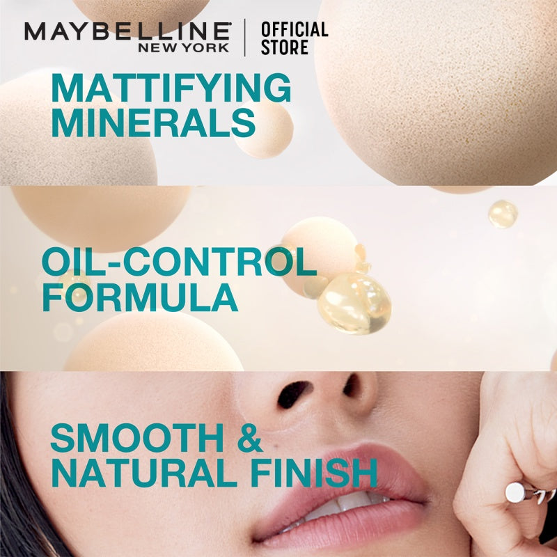 MAYBELLINE OFFICIAL Fit Me 24HR Oil Control Powder Foundation 5 gr Make up Bedak Two Way Cake TWC SPF 44 Blur & Cover Cushion Foundation Bedak Padat Concealer BB Cream Foundation Waterproof Skin Tint Fondation