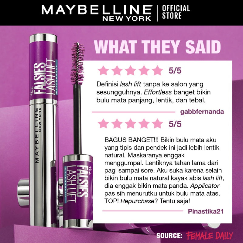 MAYBELLINE OFFICIAL The Falsies Lash Lift Mascara Make Up 8.6ml Waterproof Maskara Bulu Mata Panjang Tahan 16 Jam Volumizing Extending Smudgeproof