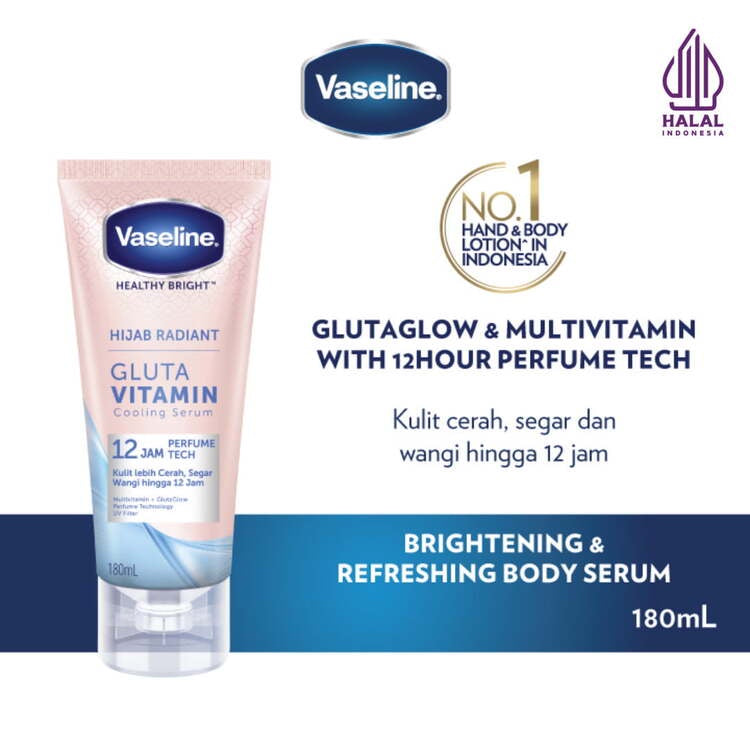 VASELINE HIJAB RADIANT GLUTA VITAMIN COOLING SERUM WITH 12HOUR 180ML - body serum