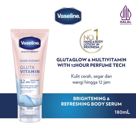 VASELINE HIJAB RADIANT GLUTA VITAMIN COOLING SERUM WITH 12HOUR 180ML - body serum
