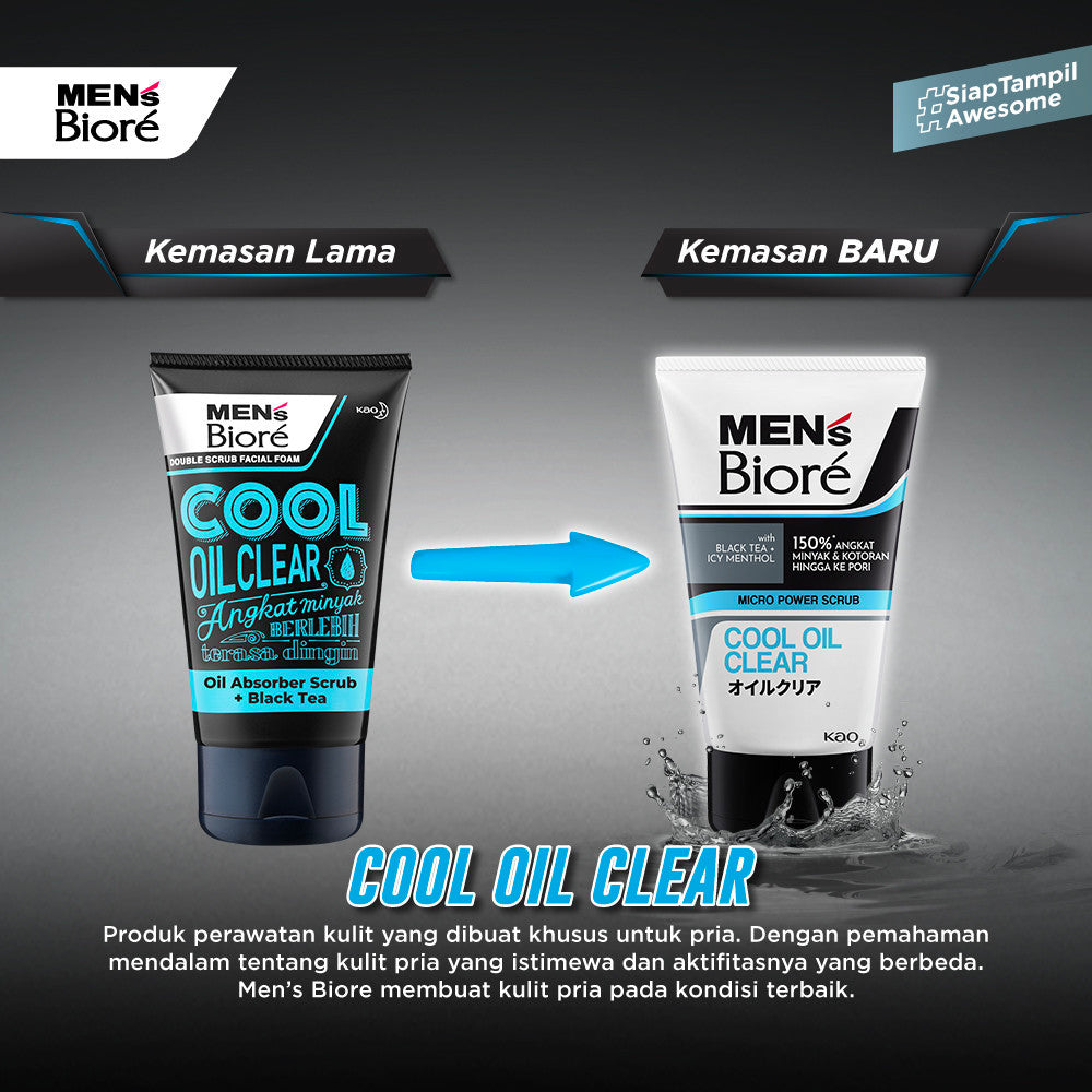 Men's Biore Micro Scrub Sabun Muka Pria Untuk Kulit Berminyak Cool Oil Clear Eksfoliasi 100 gr - Facial Wash
