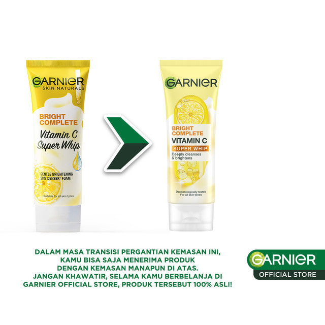 [PAKET HEMAT ISI 2] GARNIER Facial Wash Bright Complete Vitamin C Super Whip Foam Face Wash 100ml | Skincare Pembersih Wajah Mencerahkan sabun cuci muka sabun muka glowing dan memutihkan