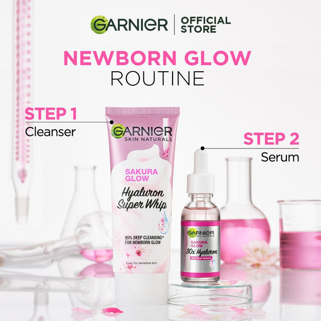 [PAKET HEMAT ISI 2] GARNIER Facial Wash Sakura Glow Ceramide Hyaluron Super Whip Foam Face Wash 100ml | Skincare Pembersih Wajah Mencerahkan sabun cuci muka sabun muka glowing dan memutihkan