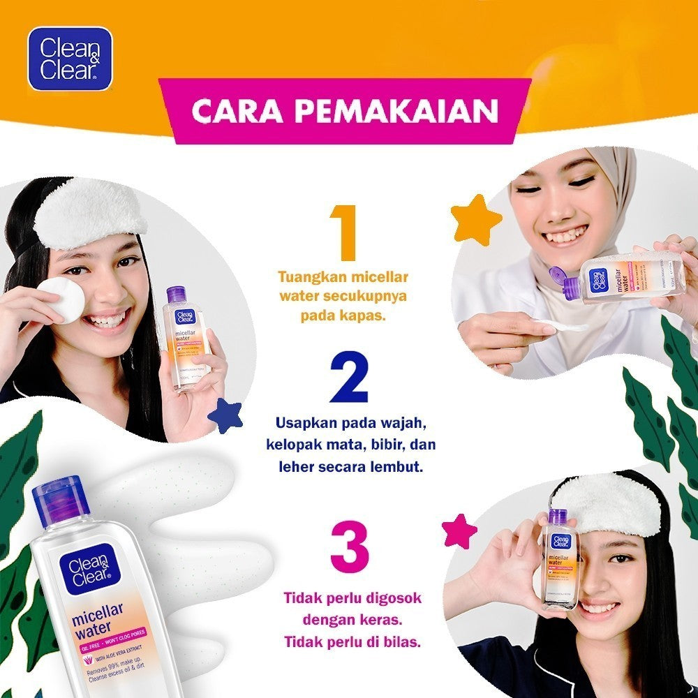 Clean & Clear Micellar Water Pembersih Wajah Penghapus Make Up 100ml