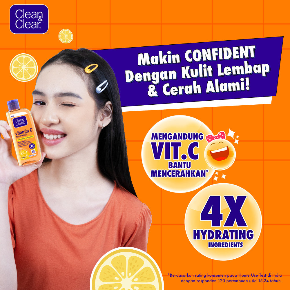 CLEAN & CLEAR Vitamin C Face Wash 100ml - Sabun Cuci Muka untuk Mencerahkan - Isi 2