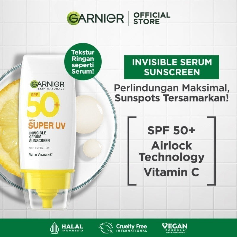 Paket Garnier 2-Step Micellar & Sunscreen Kit - Micellar Water Pink 400ml + Super UV Invisible Serum Sunscreen SPF 50+ PA++++ 30ml