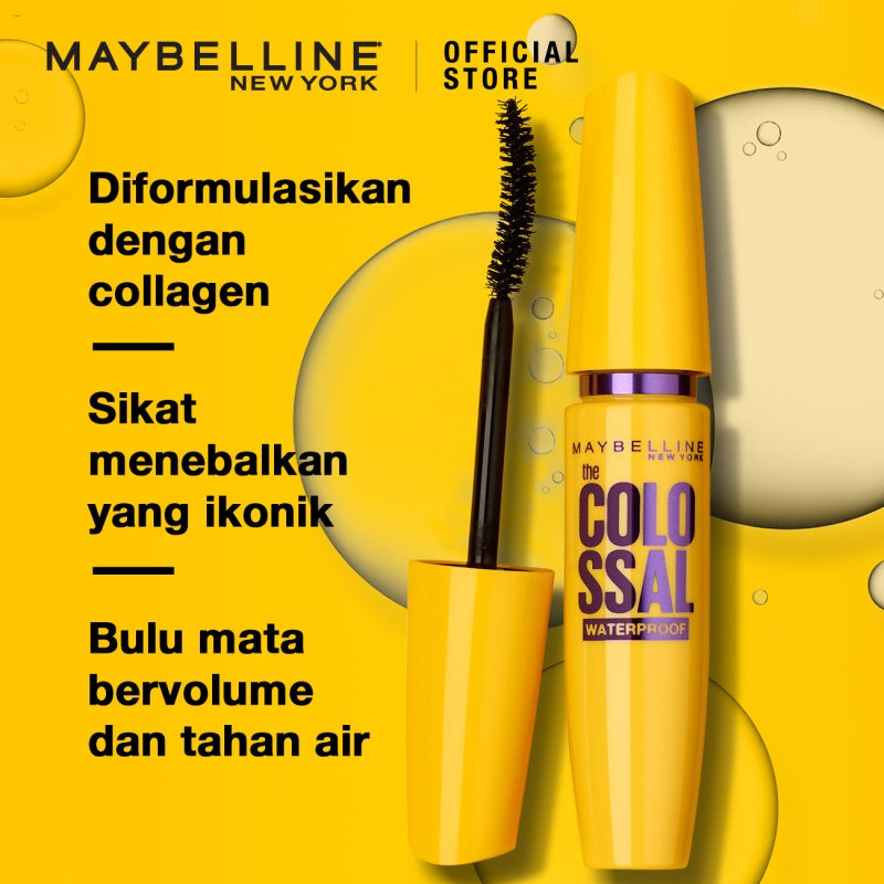 MAYBELLINE OFFICIAL Volume Express The Colossal Waterproof Mascara Make up - 9.2ml Maskara Makeup Eye Kolagen Bulu Mata Tebal Superstay Matte Vinyl Ink