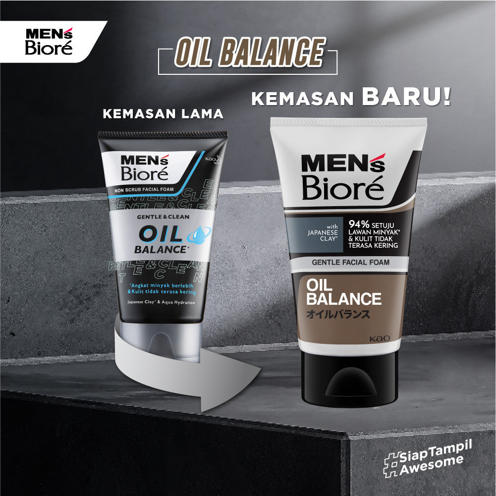 Men's Biore Non Scrub Sabun Muka Pria Untuk Kulit Berminyak Oil Balance Japanese Clay 100 gr - Facial Wash