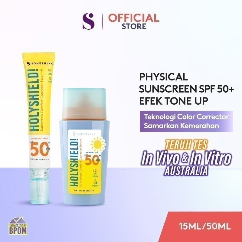 [In Vivo & In Vitro Certified] SOMETHINC Holyshield! Sunscreen Comfort Corrector Serum SPF 50+ PA++++  - Sunscreen Kulit Jerawat, Tone Up Sunscreen, Mineral Sunscreen