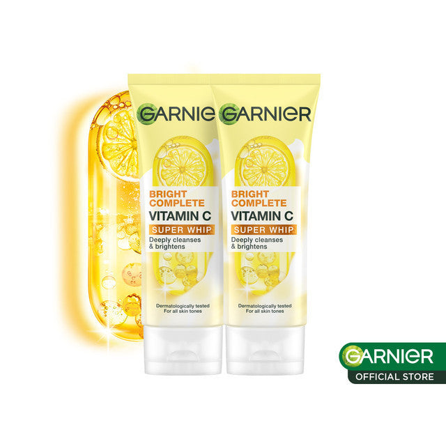 [PAKET HEMAT ISI 2] GARNIER Facial Wash Bright Complete Vitamin C Super Whip Foam Face Wash 100ml | Skincare Pembersih Wajah Mencerahkan sabun cuci muka sabun muka glowing dan memutihkan