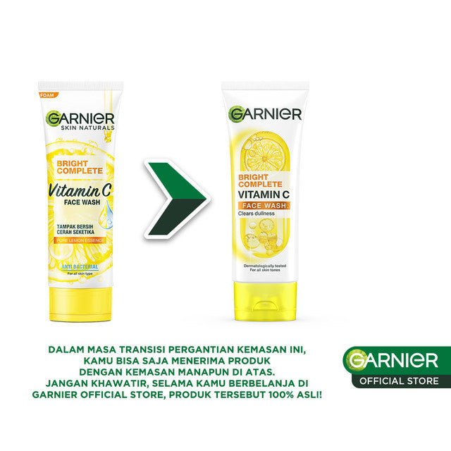 [PAKET HEMAT ISI 2] GARNIER Facial Wash Bright Complete Vitamin C Brightening Face Wash 100ml | Skincare Pembersih Wajah Mencerahkan Seperti Serum Wash sabun cuci muka sabun muka glowing dan memutihkan