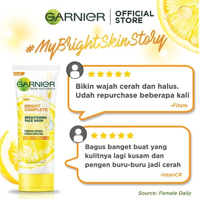 [PAKET HEMAT ISI 2] GARNIER Facial Wash Bright Complete Vitamin C Brightening Face Wash 100ml | Skincare Pembersih Wajah Mencerahkan Seperti Serum Wash sabun cuci muka sabun muka glowing dan memutihkan