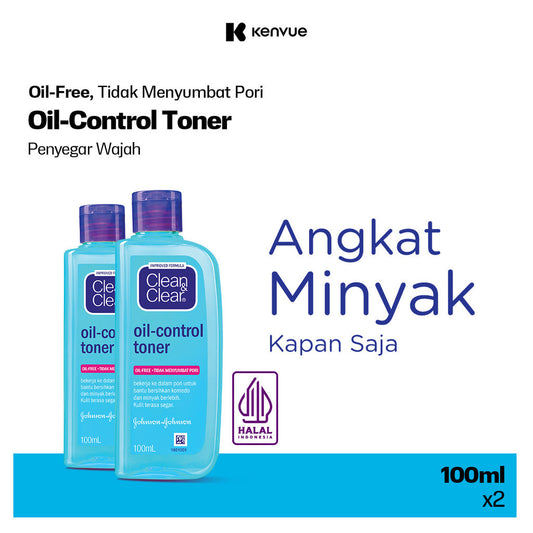 Clean & Clear Oil Control Toner Perawatan Pembersih Penyegar Wajah 100ml - Isi 2