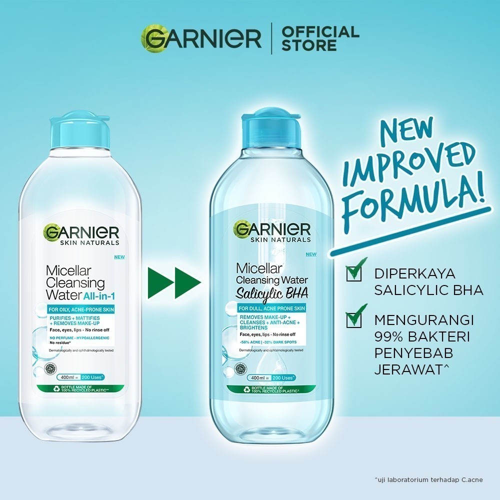 [PAKET HEMAT ISI 2] GARNIER Micellar Water Blue Salicylic Acid 400ml 2 pcs Skincare Cleansing - Pembersih Wajah & Make up untuk kulit berminyak jerawat Micellar Cleansing Water
