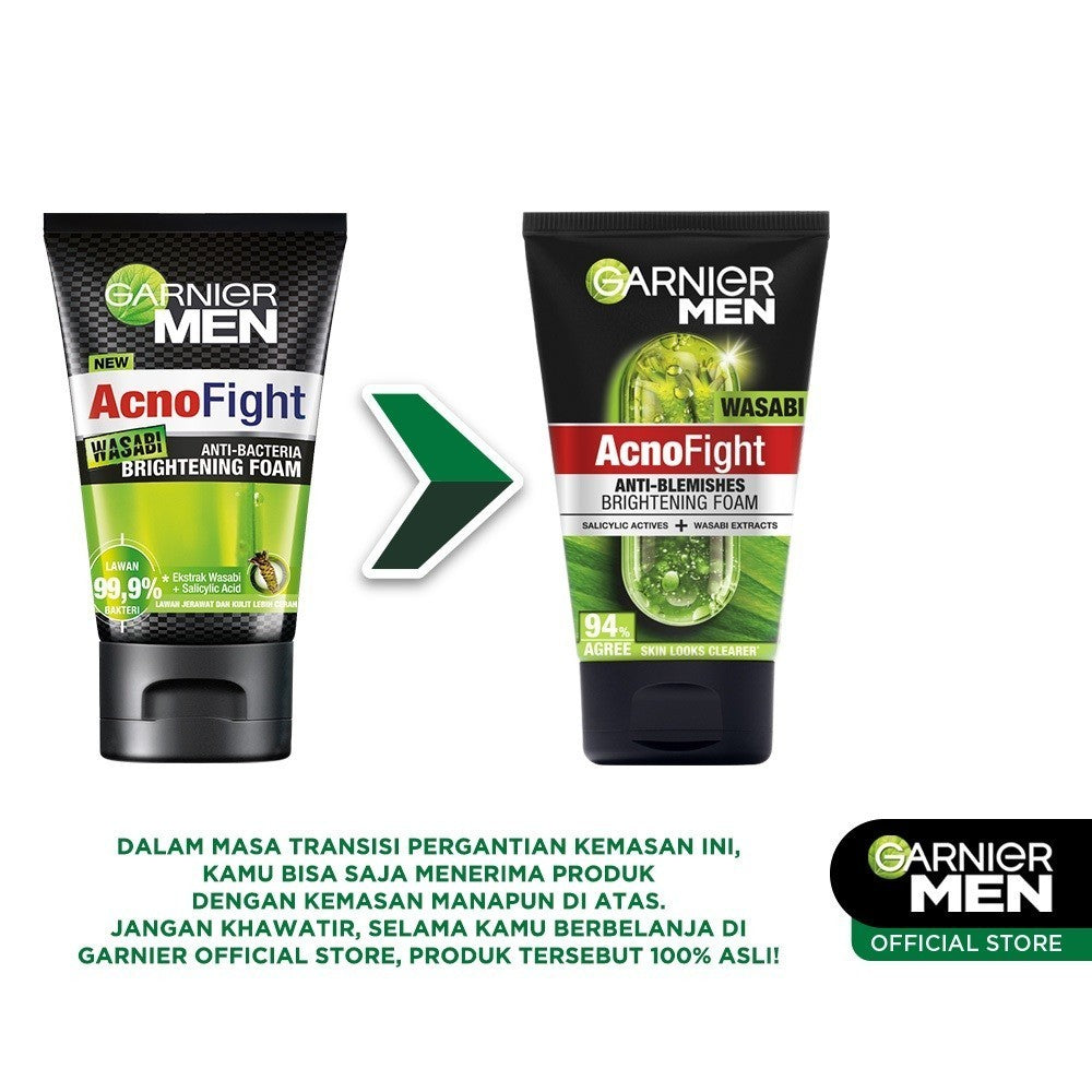 [PAKET HEMAT ISI 2] GARNIER Men Facial Wash Acno Fight Wasabi Anti-Bacteria Brightening Skincare 100ml sabun cuci muka pria face wash pembersih wajah sabun muka glowing dan memutihkan