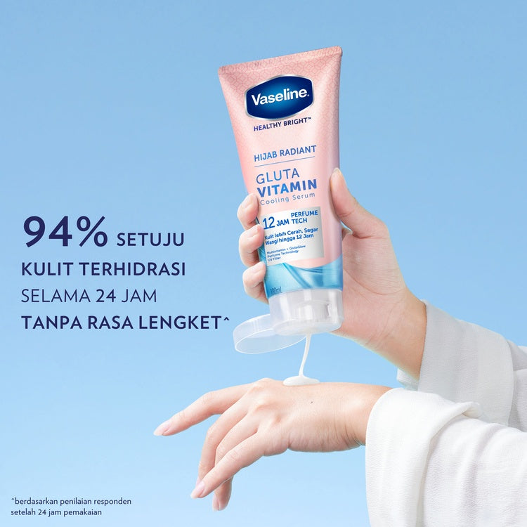 VASELINE HIJAB RADIANT GLUTA VITAMIN COOLING SERUM WITH 12HOUR 180ML - body serum