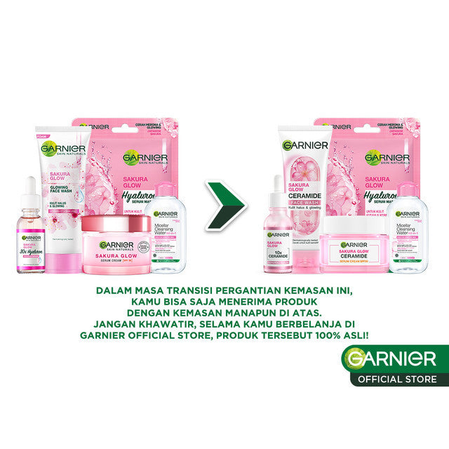 GARNIER Paket Skincare 1 Set Lengkap Sakura Glow Ceramide Skin Barrier Complete Set Hydrating | Serum Hydration Day Cream Micellar Water Facial Wash Masker Wajah