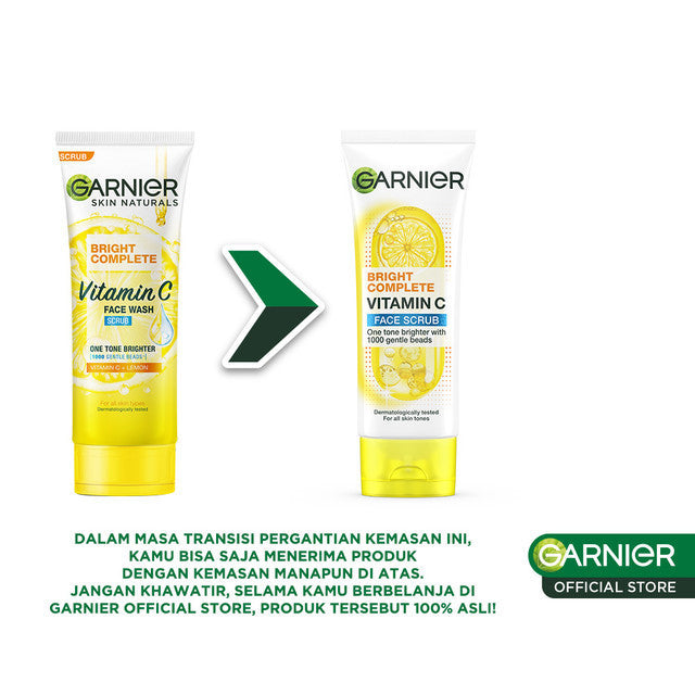 [PAKET HEMAT ISI 2] GARNIER Facial Wash Bright Complete Vitamin C Brightening Scrub Cleanser Face Wash 100ml | Skincare Pembersih Wajah Mencerahkan sabun cuci muka sabun muka glowing dan memutihkan
