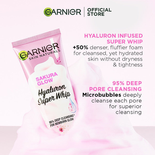 [PAKET HEMAT ISI 2] GARNIER Facial Wash Sakura Glow Ceramide Hyaluron Super Whip Foam Face Wash 100ml | Skincare Pembersih Wajah Mencerahkan sabun cuci muka sabun muka glowing dan memutihkan