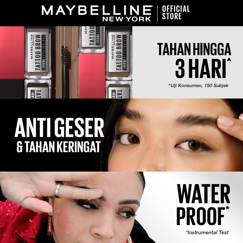 MAYBELLINE OFFICIAL Tattoo Brow 3 Day Styling Gel Brown - 6ml Browcara Mascara Alis Eye Makeup Cokelat Brow Tint Waterproof Transferproof