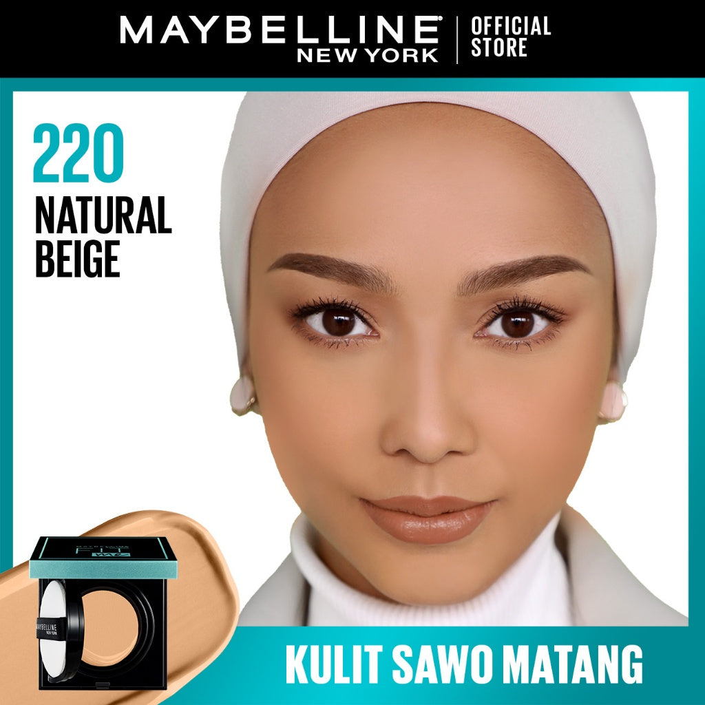 MAYBELLINE OFFICIAL Fit Me Matte+Poreless Cushion Foundation 14gr - Makeup Ringan Full Coverage Oil Control tahan hingga 20HR