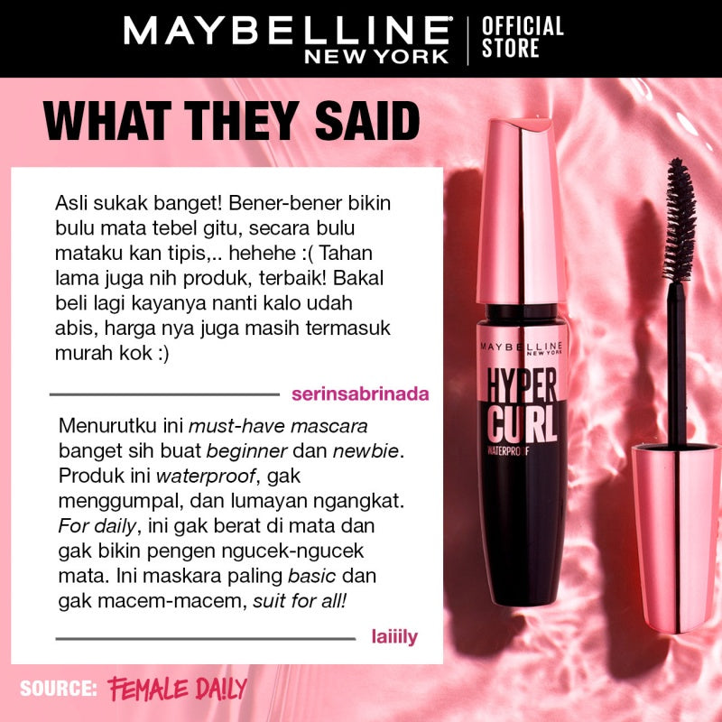 MAYBELLINE OFFICIAL Volume Express Hypercurl Waterproof Mascara 9.2 ml Maskara Eye Make up Bulu Mata Panjang Tebal Tahan 24 Jam Volumizing Extending Smudgeproof