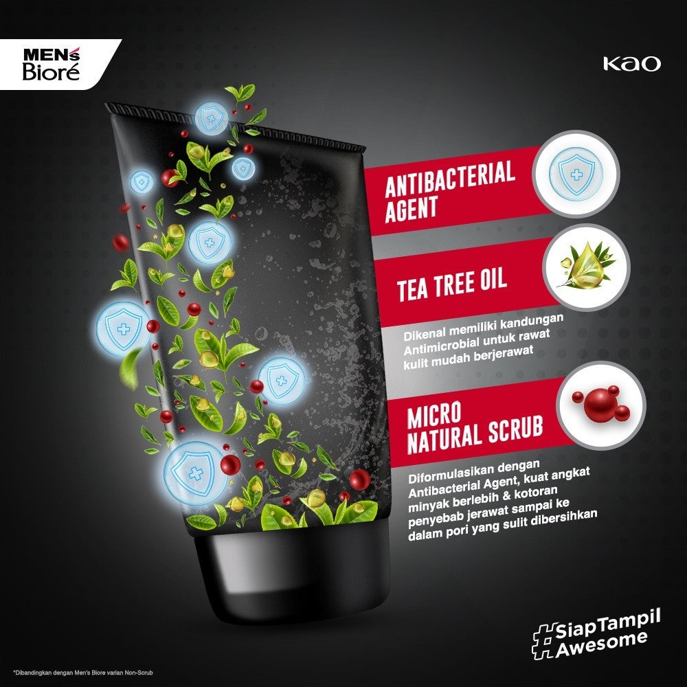 Men's Biore Micro Scrub Sabun Muka Pria Untuk Kulit Berjerawat Acne Bacterior Eksfoliasi 100 gr - Facial Wash