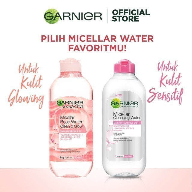 [PAKET HEMAT ISI 2] GARNIER Micellar Water Rose Skincare 400ml Skincare Cleansing - Pembersih Wajah & Make up Waterproof Air Mawar Cocok untuk semua jenis kulit glowing Micellar Cleansing Water