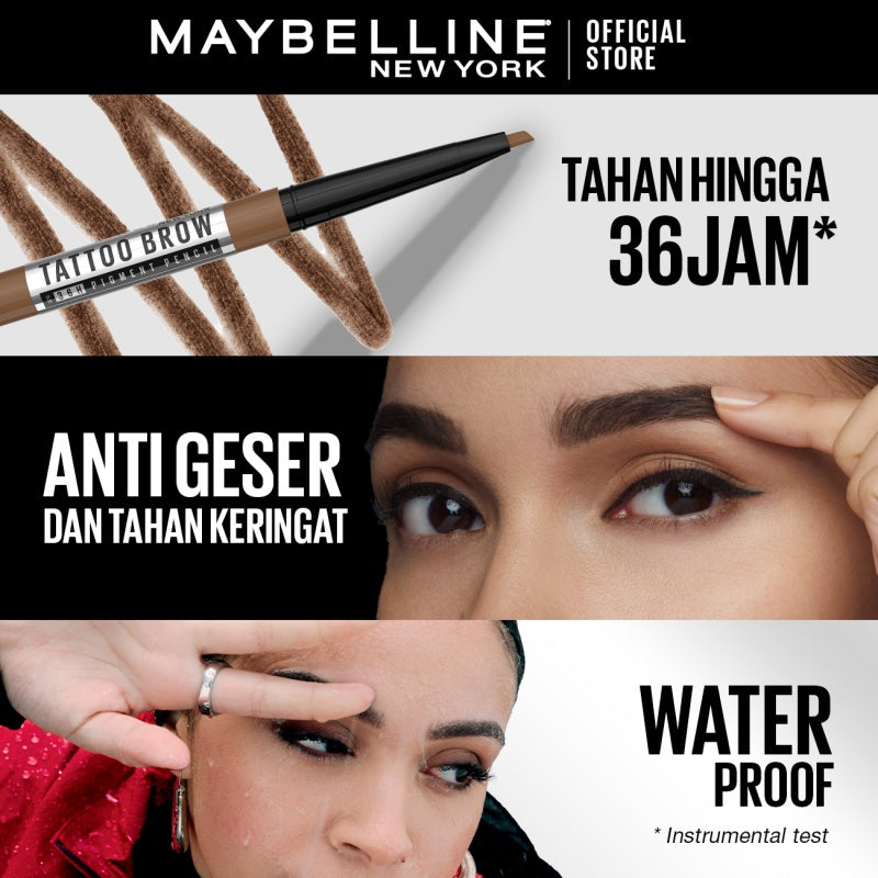 MAYBELLINE OFFICIAL Tattoo Brow 36H Pencil - Pensil Alis Eye Makeup Cokelat Pigmented Tahan Lama Superstay Matte Vinyl Ink