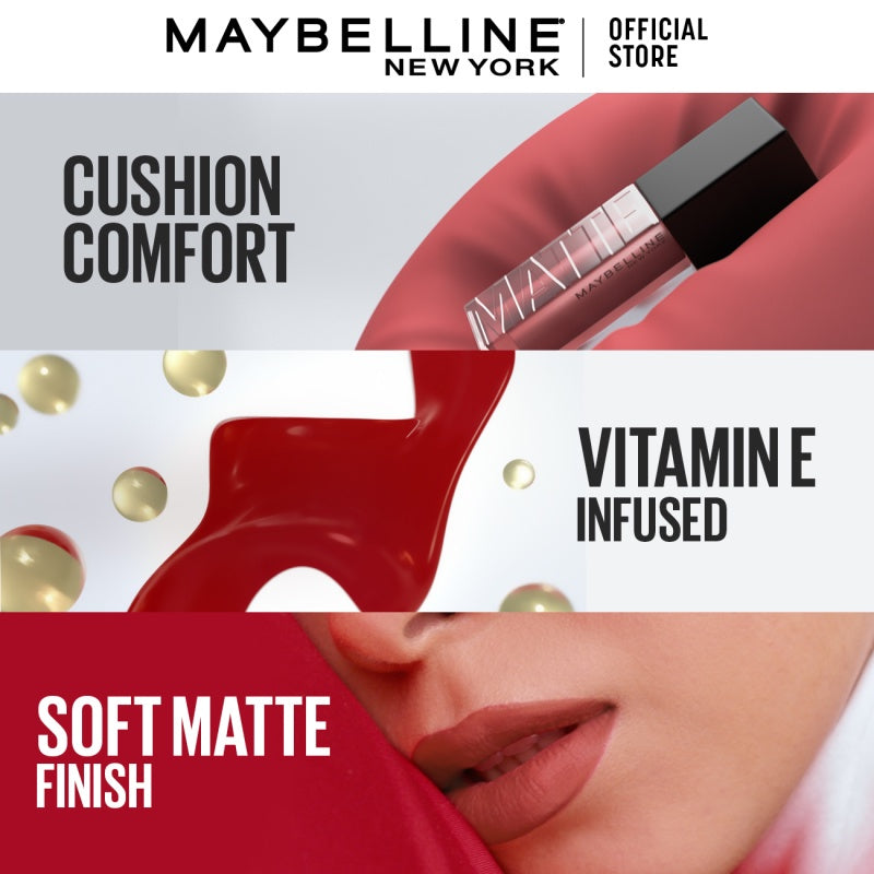MAYBELLINE OFFICIAL Sensational Cushion Matte Liquid Lipstick Make Up - 48gr (Lipstick Cair Dengan Vitamin E Yang Melembabkan Bibir)