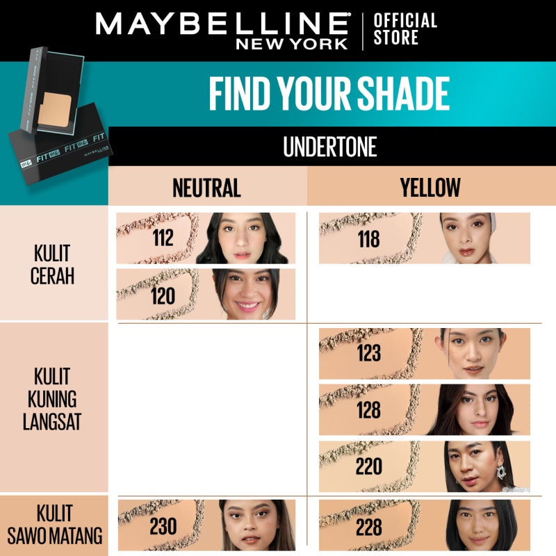 MAYBELLINE OFFICIAL Fit Me 24HR Oil Control Powder Foundation 5 gr Make up Bedak Two Way Cake TWC SPF 44 Blur & Cover Cushion Foundation Bedak Padat Concealer BB Cream Foundation Waterproof Skin Tint Fondation
