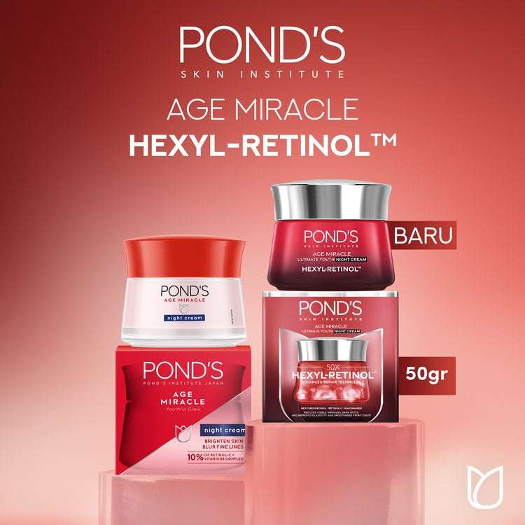 Pond's Age Miracle Hexyl Retinol Niacinamide Night Cream 9gr (Mencerahkan Kulit dalam 7 hari dengan 10x kekuatan Anti Aging Terbaik)