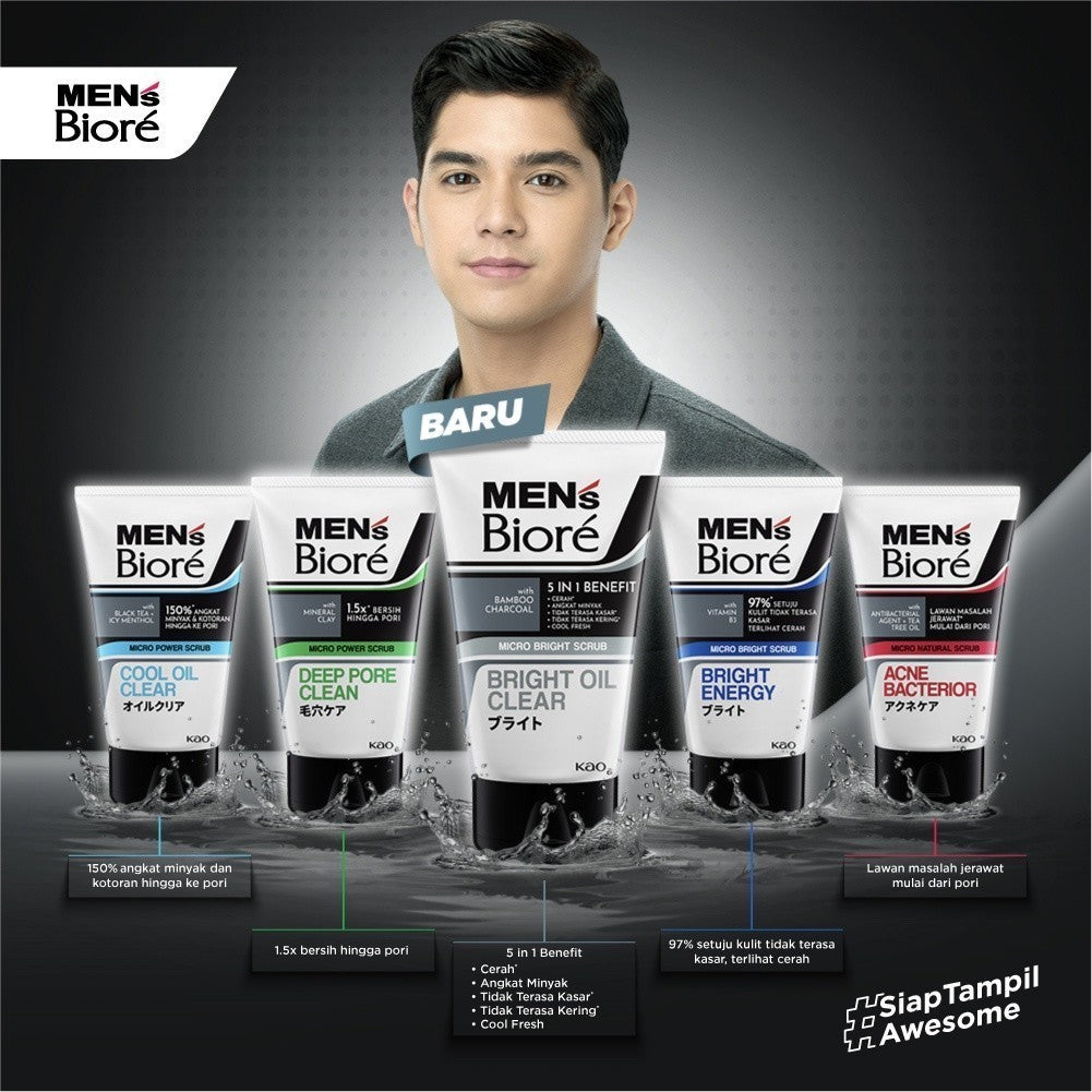 Men's Biore Micro Scrub Sabun Muka Pria Untuk Kulit Kusam Bright Energy Eksfoliasi 100 gr - Facial Wash
