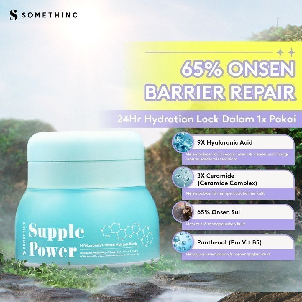 SOMETHINC Supple Power Hyaluronic9+Onsen Moisture Bomb Gel - Pelembap yang Menghidrasi cocok untuk Kulit & Sensitif, Moisturizer Non Comedogenic
