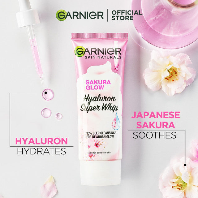 [PAKET HEMAT ISI 2] GARNIER Facial Wash Sakura Glow Ceramide Hyaluron Super Whip Foam Face Wash 100ml | Skincare Pembersih Wajah Mencerahkan sabun cuci muka sabun muka glowing dan memutihkan