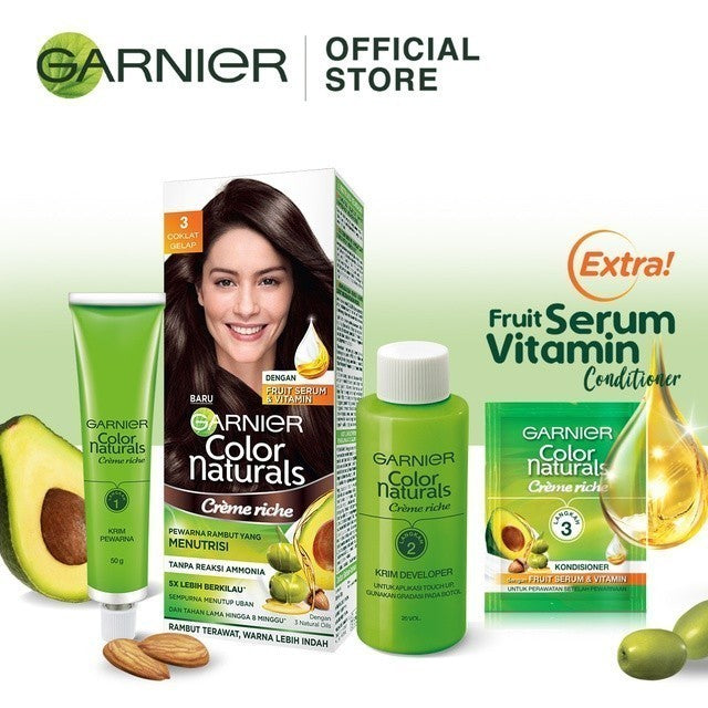 Garnier Color Naturals Hair Color - 3 Coklat Gelap (Cat / Pewarna Rambut Permanent) - Twinpack