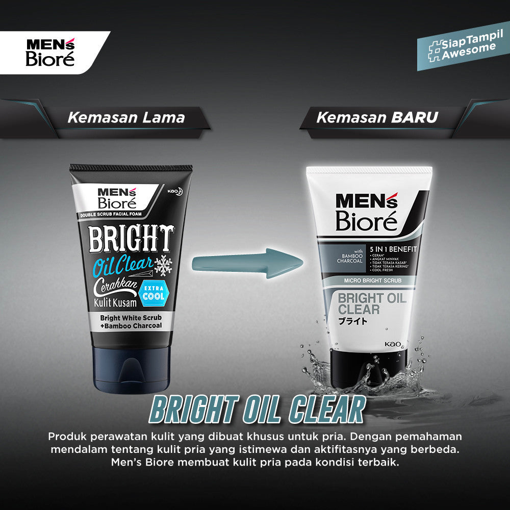 Men's Biore Micro Scrub Sabun Muka Pria Untuk Kulit Kusam Bright Oil Clear Eksfoliasi 100 gr - Facial Wash