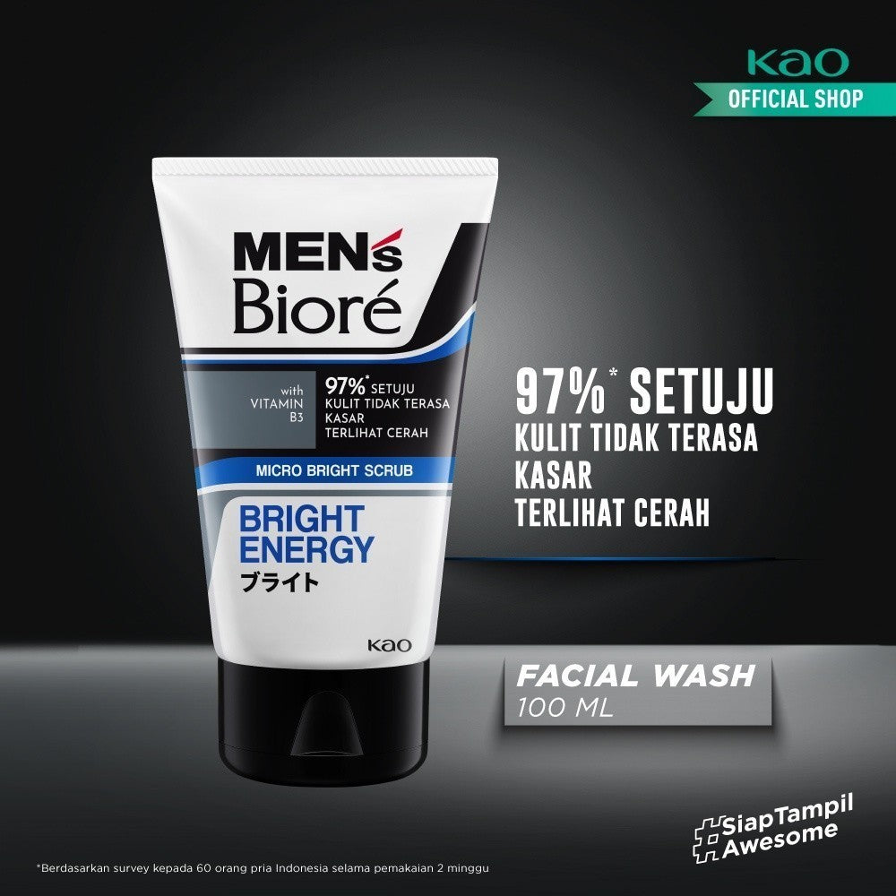 Men's Biore Micro Scrub Sabun Muka Pria Untuk Kulit Kusam Bright Energy Eksfoliasi 100 gr - Facial Wash