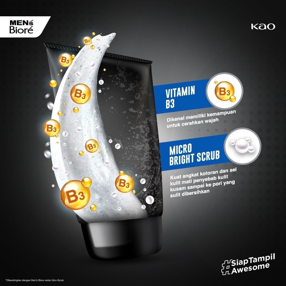 Men's Biore Micro Scrub Sabun Muka Pria Untuk Kulit Kusam Bright Energy Eksfoliasi 100 gr - Facial Wash
