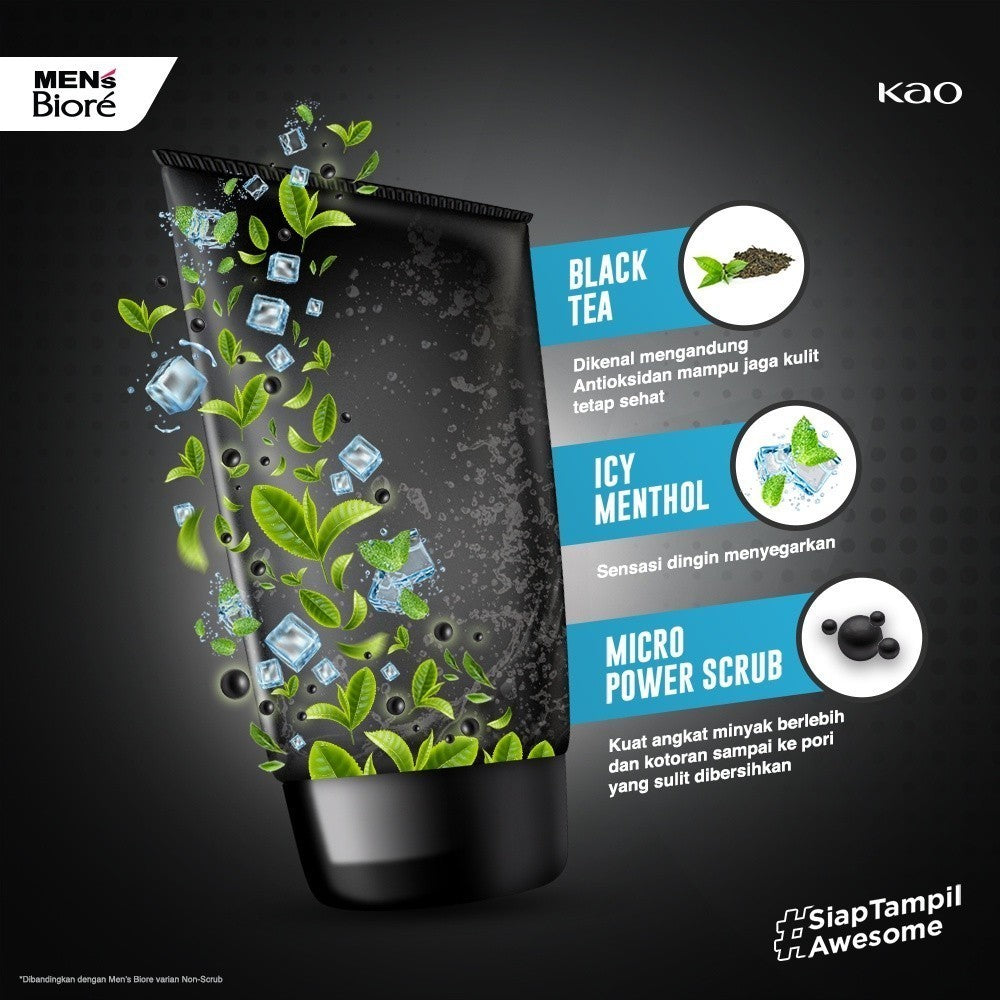 Men's Biore Micro Scrub Sabun Muka Pria Untuk Kulit Berminyak Cool Oil Clear Eksfoliasi 100 gr - Facial Wash